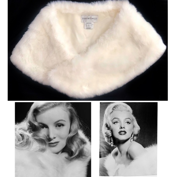 Jessica McClintock Jackets & Blazers - Vintage Jessica McClintock White Faux Fur Stole Wrap